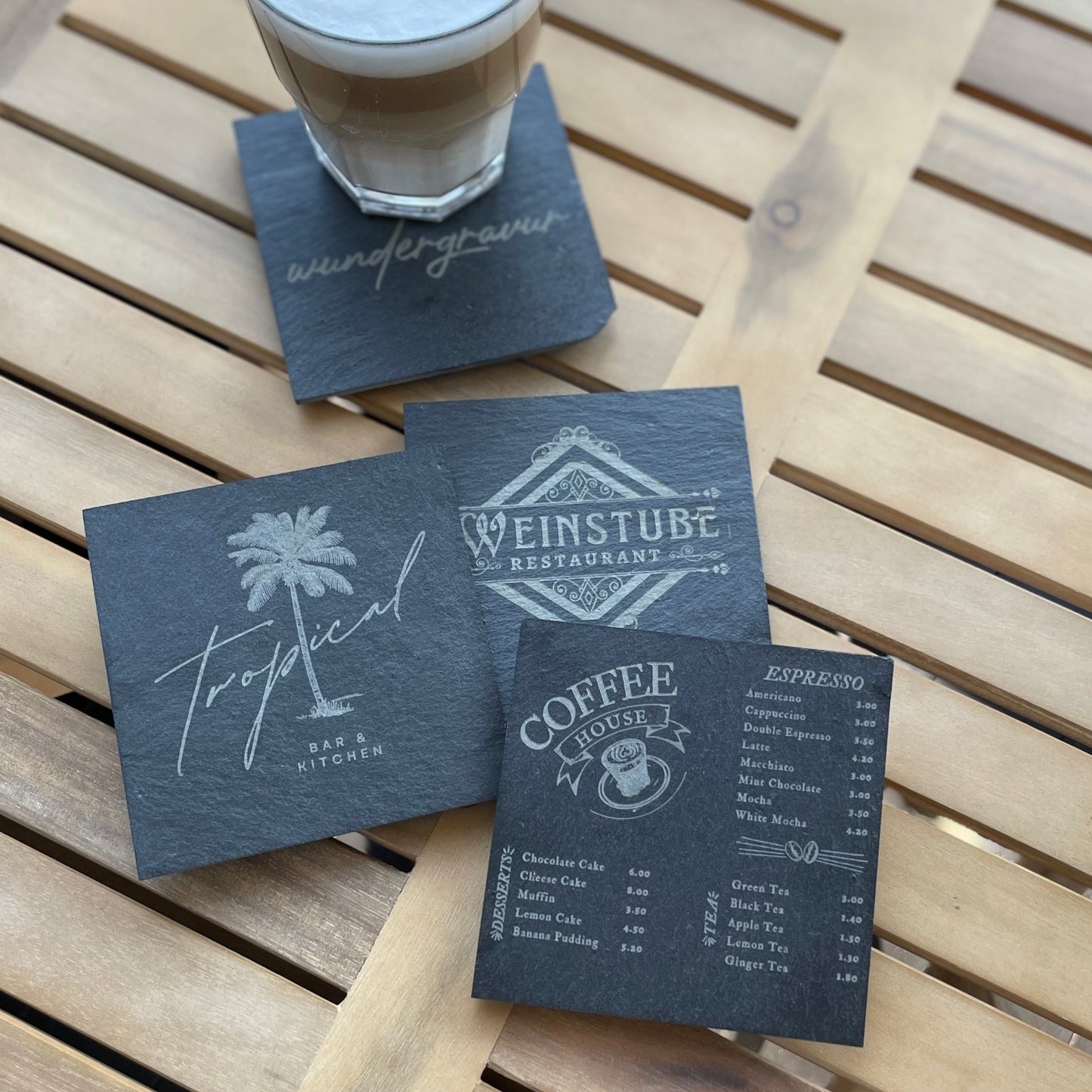 Untersetzer für Restaurant, Café oder Bar - personalisiert mit deinem Wunschtext und Logo