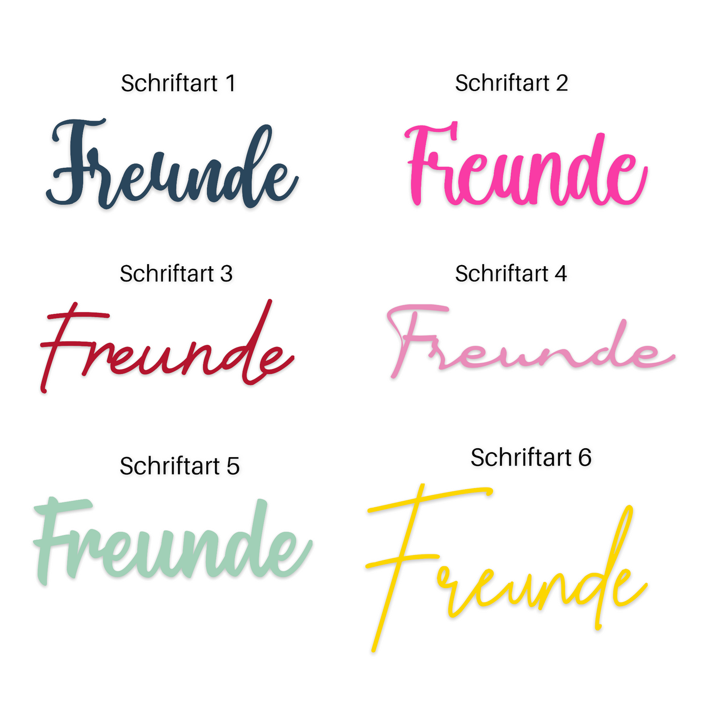 Schriftzug Freunde aus Holz in verschiedenen Farben und 6 Schriftarten