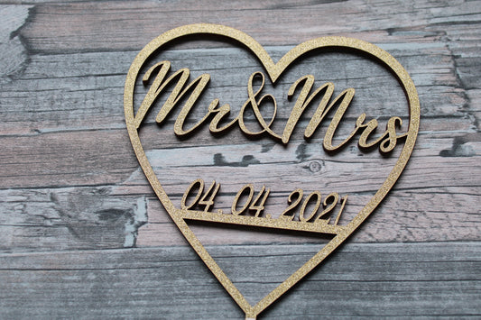 Caketopper Mr & Mrs mit Wunschdatum in tollen Farben