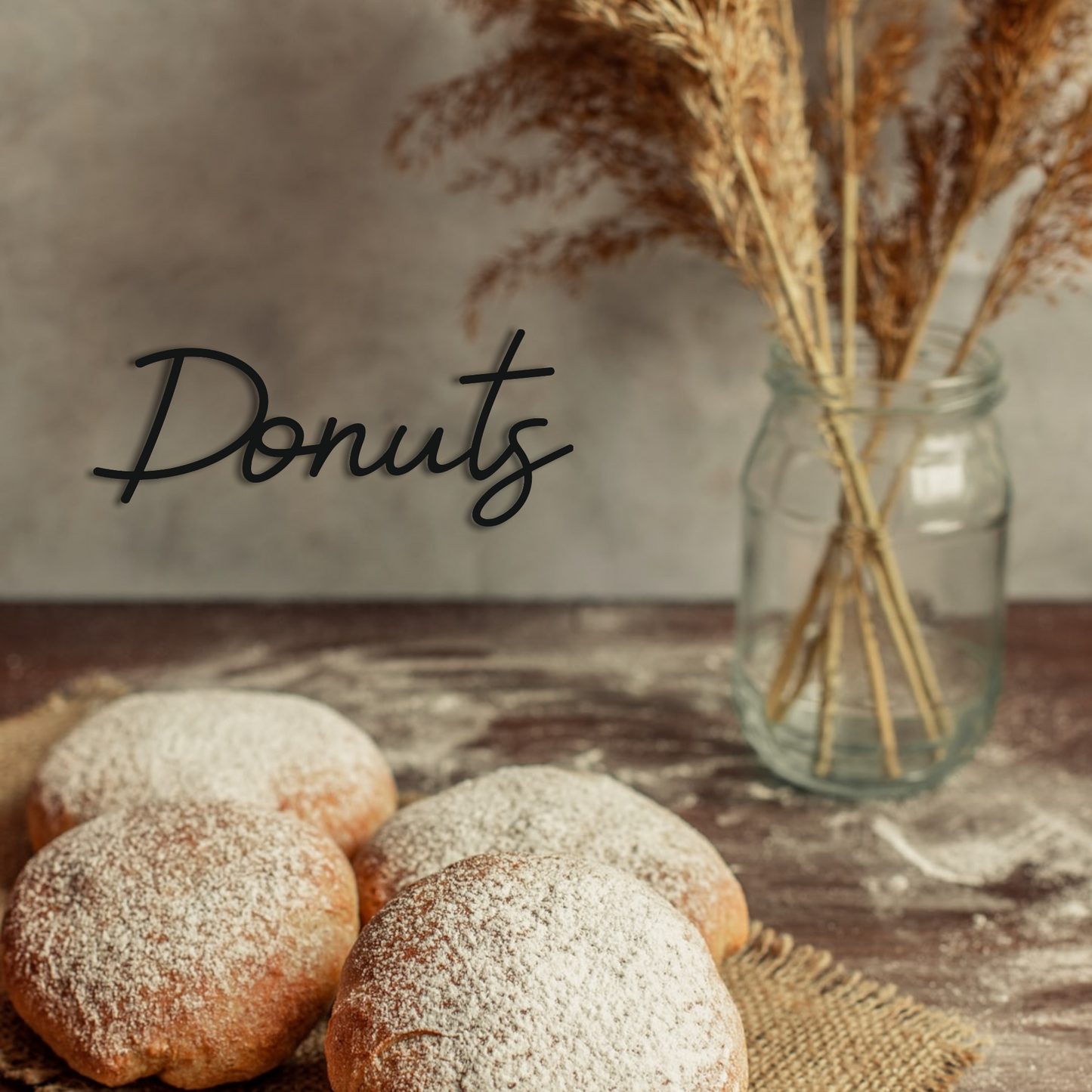 Schriftzug Donuts aus Holz in verschiedenen Farben und 6 Schriftarten