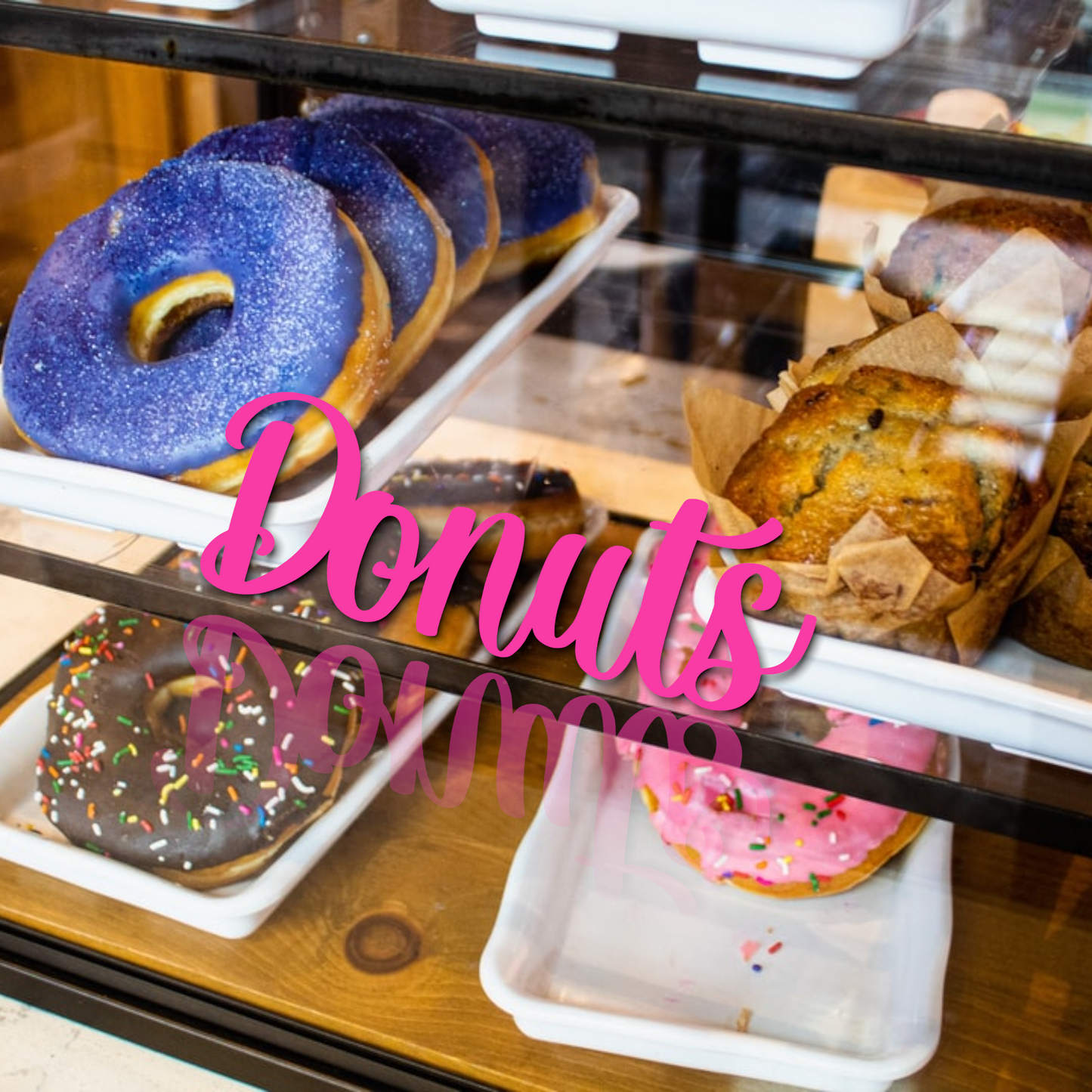 Schriftzug Donuts aus Holz in verschiedenen Farben und 6 Schriftarten